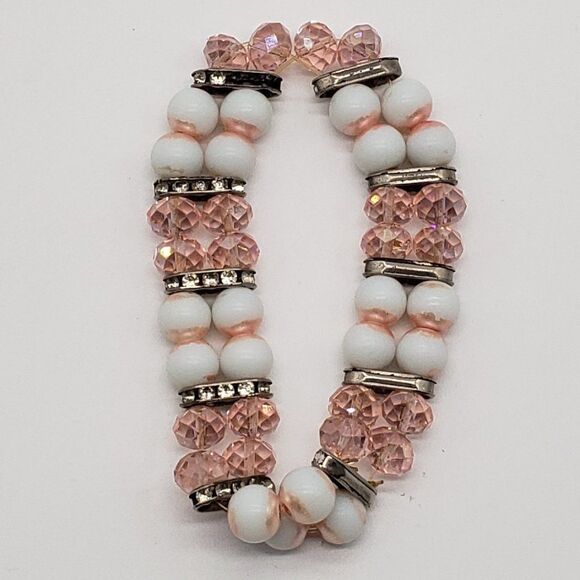 Vintage Costume Jewelry Cluster Floral Pink Blue Necklace Earring & Bracelet Set - Picture 4 of 15